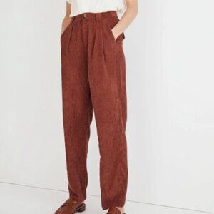 Madewell Corduroy High-Rise Tapered Pants Pleated Trousers Size 6 Dusty Redwood
